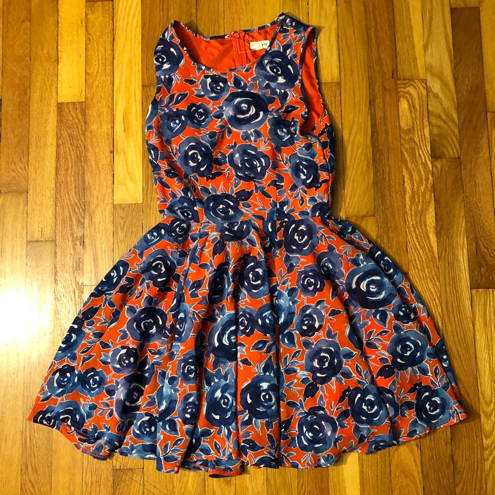 Red and Blue Floral Dress M